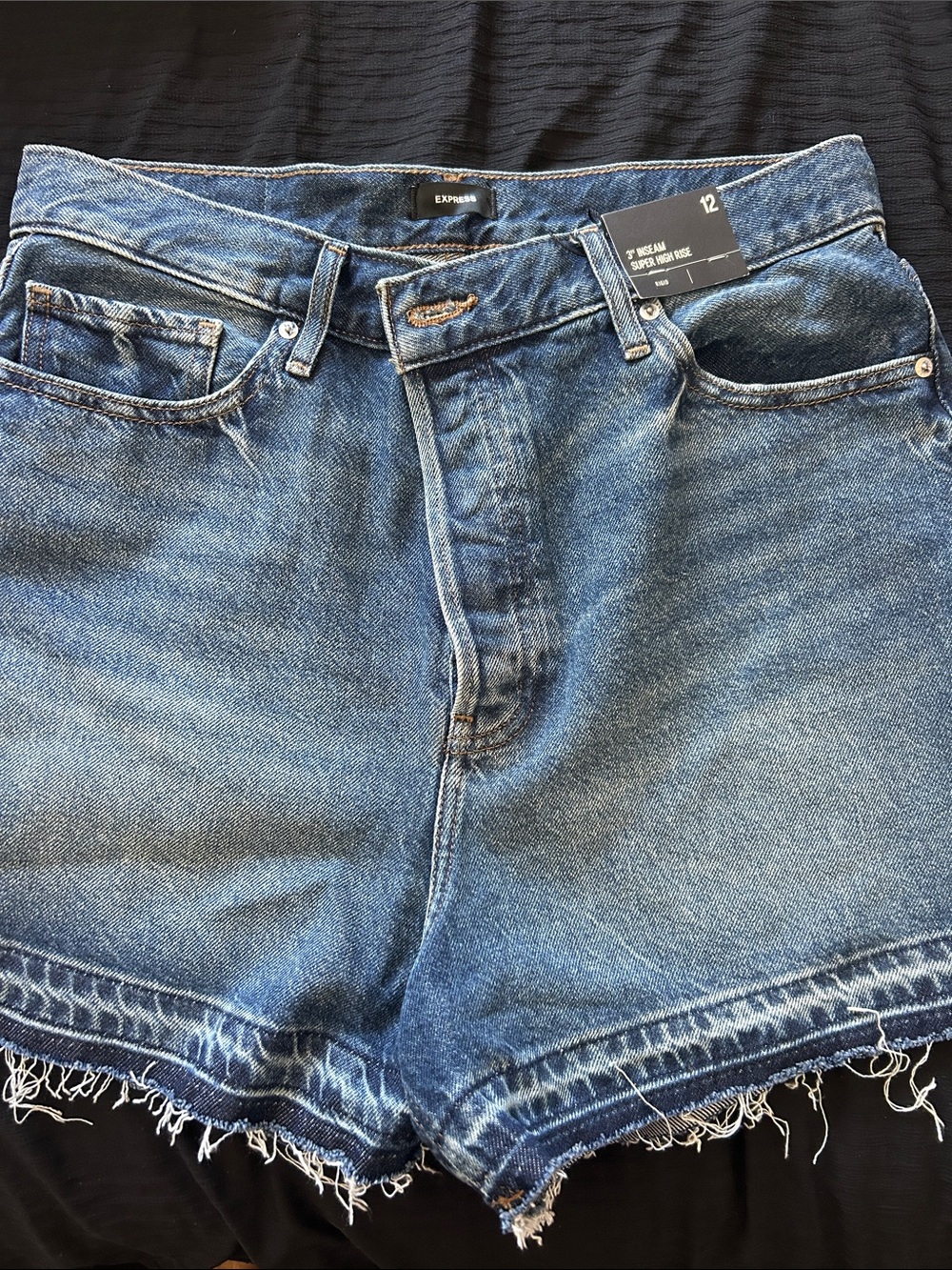 Express Medium Blue High-Rise Denim Cutoff Shorts